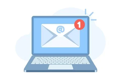 Laptop email icon with notification alert Stock Illustration