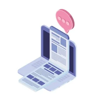 Laptop with email notifications on white background Stock Illustration