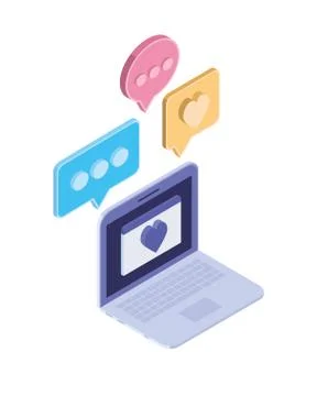 Laptop with email notifications on white background Stock Illustration