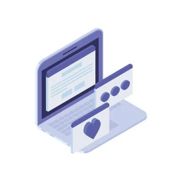 Laptop with email notifications on white background Stock Illustration