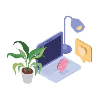 Laptop with email notifications on white background Stock Illustration