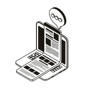Laptop with email notifications on white background Stock Illustration