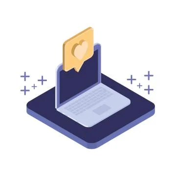 Laptop with email notifications on white background Stock Illustration