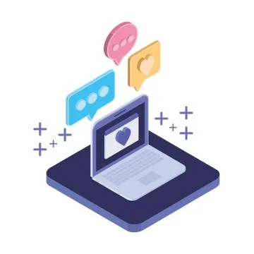 Laptop with email notifications on white background Stock Illustration
