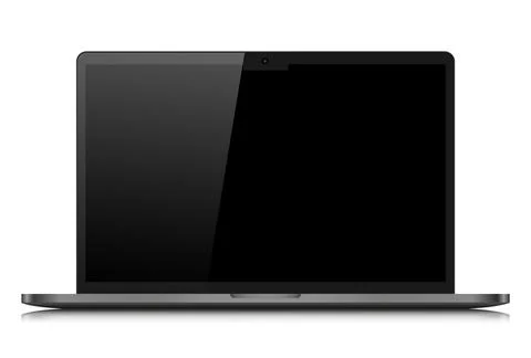 A laptop with an empty black screen with a glare on a white background. Stock Illustration