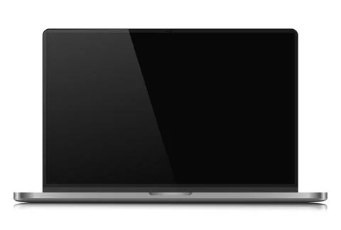 A laptop with an empty black screen with a glare on a white background. Stock Illustration