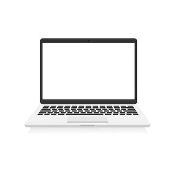 Laptop with empty white screen. Portable 3d realistic computer device. Illustrazione stock