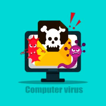 Laptop with envelope and skull on the screen. Concept of virus, piracy, hacki 스톡 일러스트