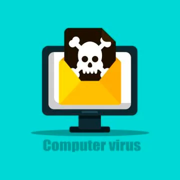 Laptop with envelope and skull on the screen. Concept of virus, piracy, hacki Stock Illustration