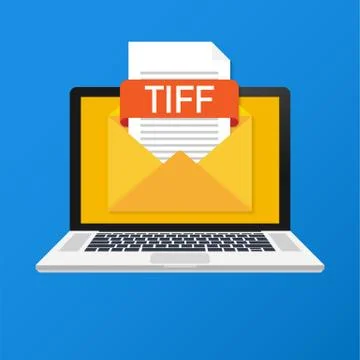 Laptop with envelope and TIFF file. Notebook and email with file attachment T Stock Illustration