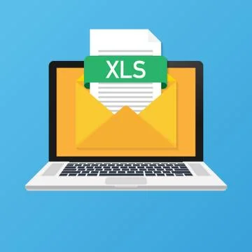 Laptop with envelope and XLS file. Notebook and email with file attachment XL Stock Illustration
