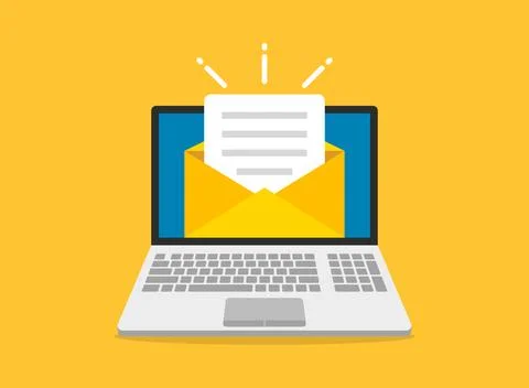 Laptop with envelope icon in flat style. Computer vector illustration on is.. Illustrazione stock