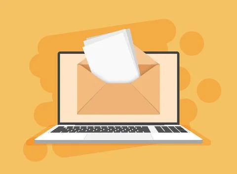 Laptop with envelope icon in flat style. Computer vector illustration on is.. 스톡 일러스트