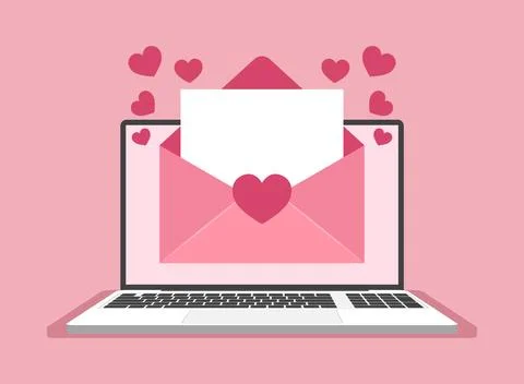 Laptop with envelope icon in flat style. Computer vector illustration on is.. Stock Illustration