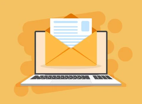 Laptop with envelope icon in flat style. Computer vector illustration on is.. Stock Illustration