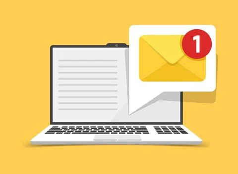 Laptop with envelope icon in flat style. Computer vector illustration on is.. Illustrazione stock