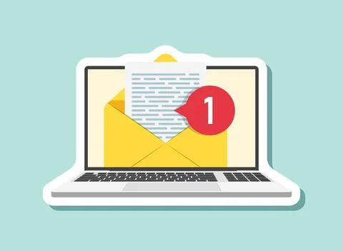 Laptop with envelope sticker icon in flat style. Computer vector illustrati.. 스톡 일러스트