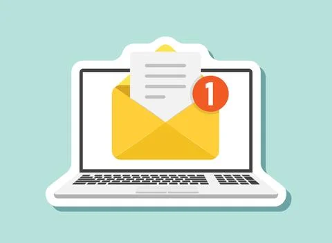 Laptop with envelope sticker icon in flat style. Computer vector illustrati.. 스톡 일러스트