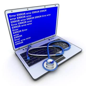 Laptop error and stethoscope (done in 3d) Stock Illustration