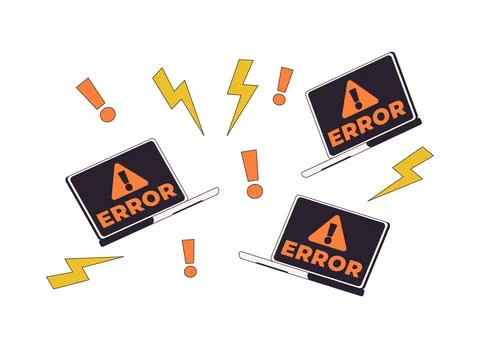 Laptop error warnings 2D cartoon clip art Stock Illustration