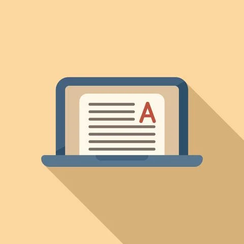 Laptop exam icon flat vector. Work test Illustrazione stock