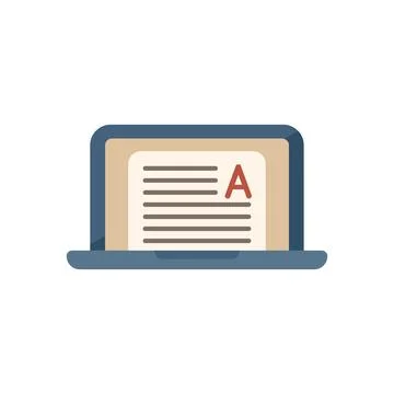 Laptop exam icon flat vector. Work test Stock Illustration