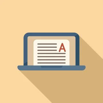 Laptop exam icon flat . Work test Stock Illustration