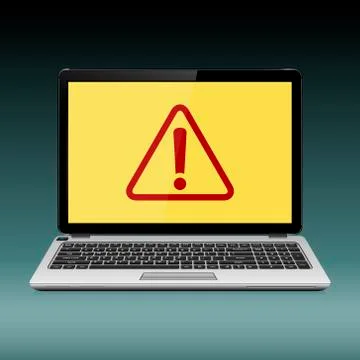 Laptop with exclamation mark on the display Stock Illustration