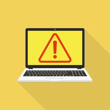 Laptop with exclamation mark on the display 库存插图