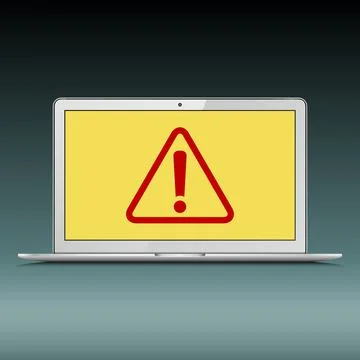 Laptop with exclamation mark on screen 库存插图