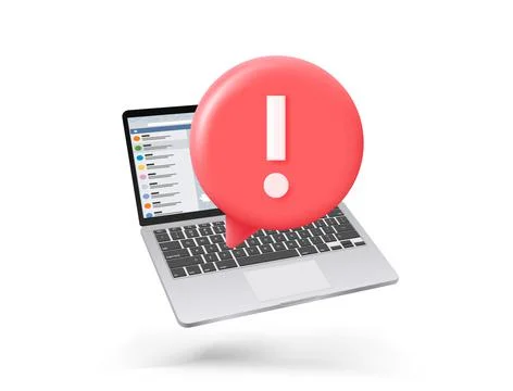 Laptop with Exclamation point. 3d vector banner Stock Illustration