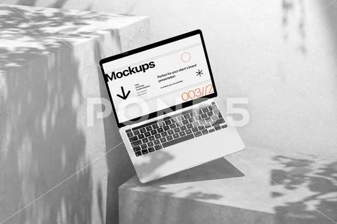 Laptop on Fabric Surface Mockup PSD Template