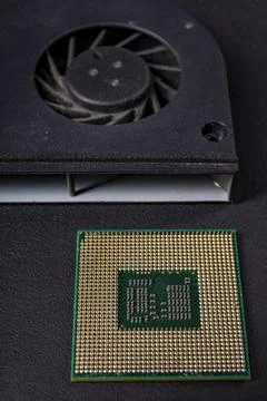Laptop fan and computer processor. Accessories and spare parts for personal c 写真素材