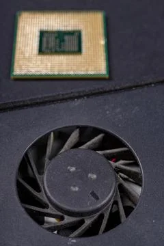 Laptop fan and computer processor. Accessories and spare parts for personal c 스톡 사진