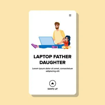 Laptop father daughter vector Stock Illustration