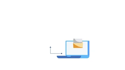 A laptop featuring a shield graphic alongside a server, representing secure.. Video stock 332341179