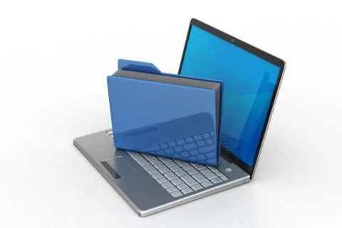 Laptop with file folder Free Stock Illustration