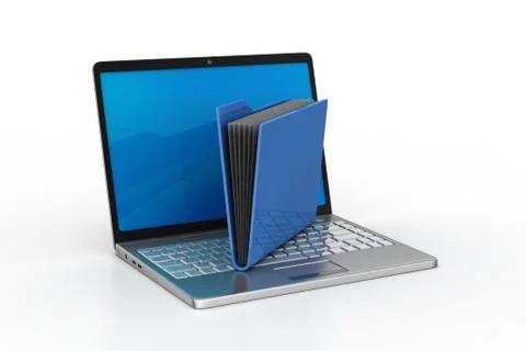 Laptop with file folder Free Stock Illustration