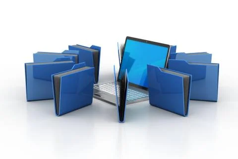 Laptop with file folder Free Stock Illustration