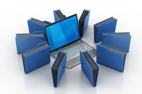 Laptop with file folder Free Stock Illustration