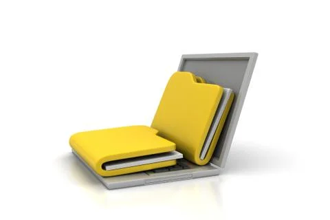 Laptop with files Free Stock Illustration