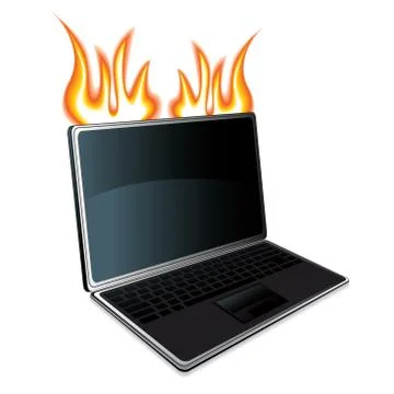 Laptop on fire icon, vector illustration Illustration