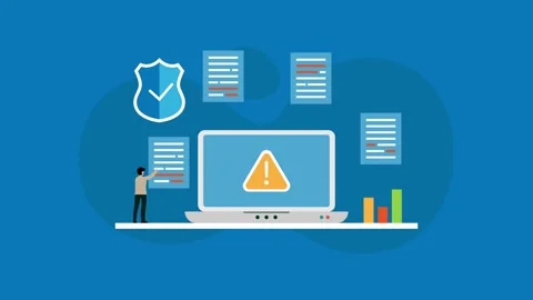 Laptop with Firewall Protection Shield on Screen Stock Footage 253767465