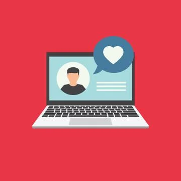 Laptop flat vector with chat like icon Stock Illustration