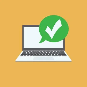 Laptop flat vector with checkmark icon Stock Illustration