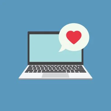 Laptop flat vector with like icon Stock Illustration