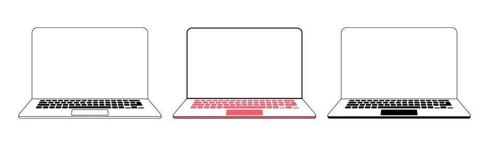 Laptop flat vector illustration. Computer laptop outline with blank screen Stock Illustration