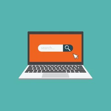 Laptop flat vector with search bar Stock Illustration