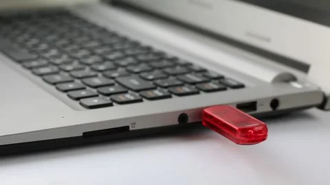 Laptop with flickering USB flash drive Stock Footage 137153612