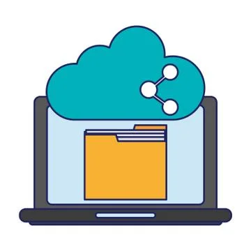 Laptop with folder and cloud computing Stock Illustration